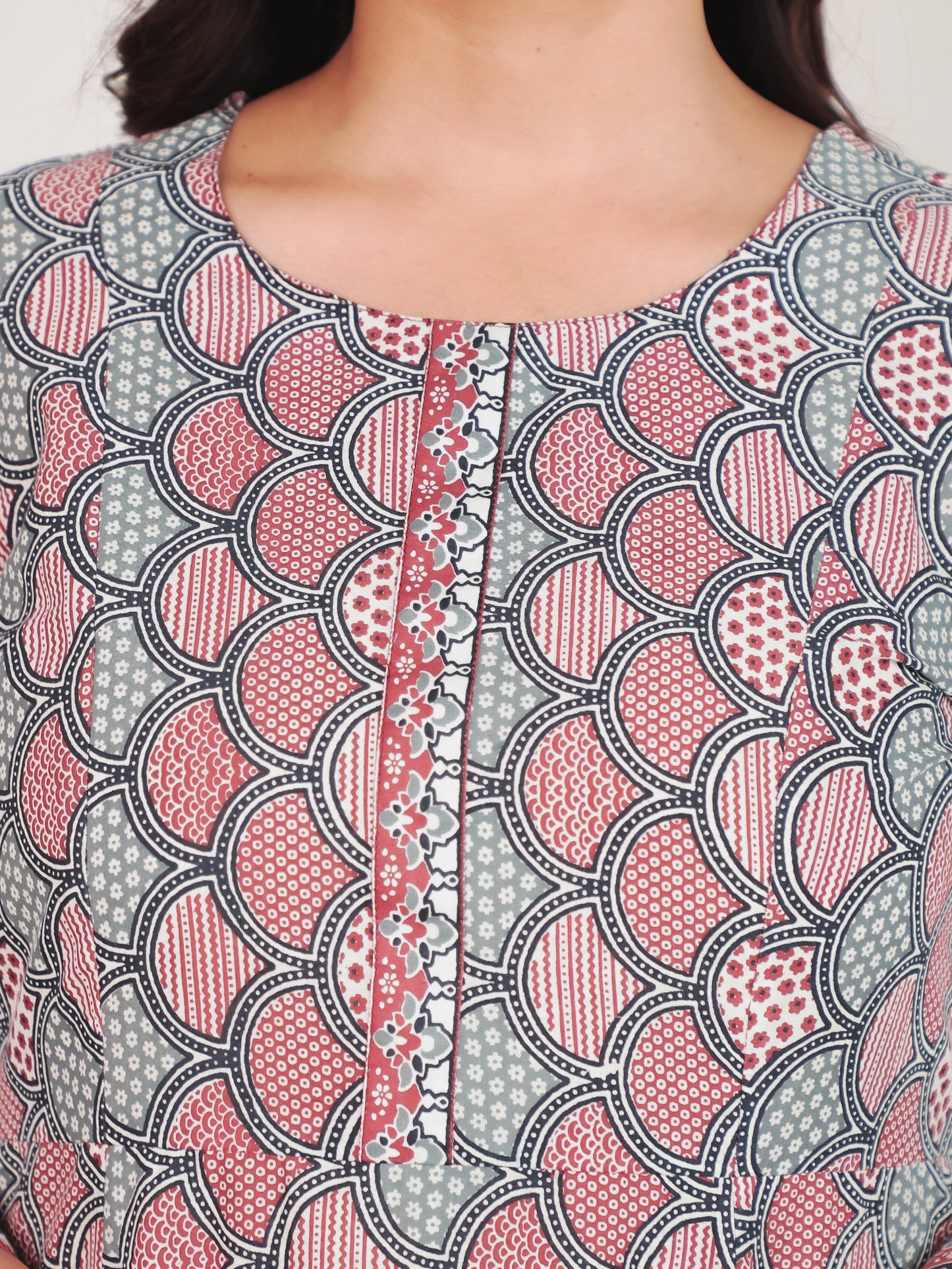 Embroidered Soft Cotton Geometric Anarkali Red Dress