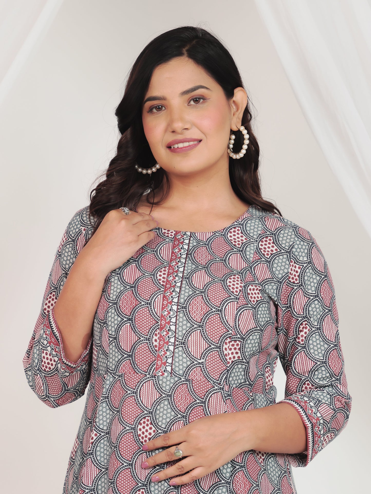 Embroidered Soft Cotton Geometric Anarkali Red Dress
