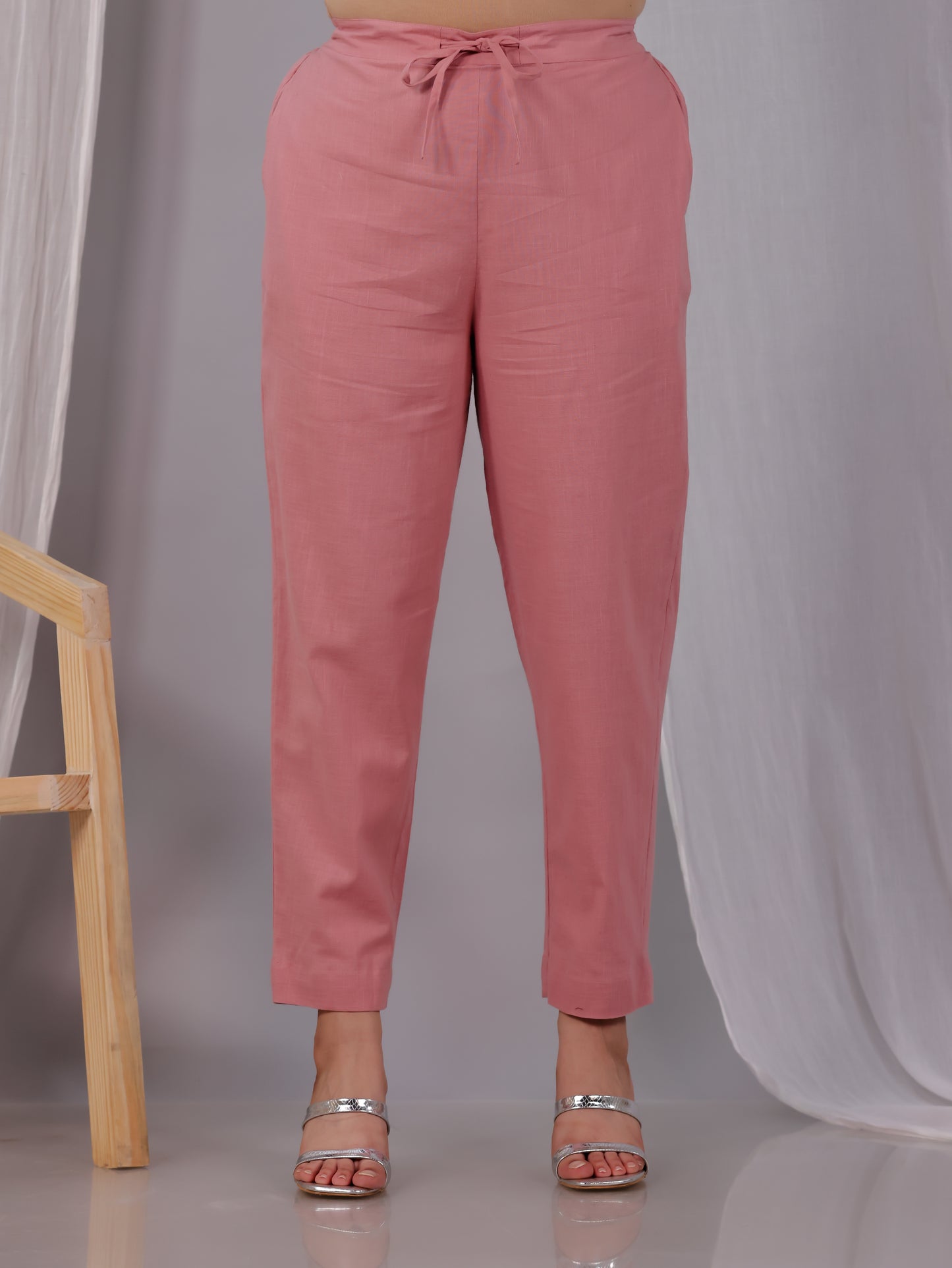 Natural Cotton Solid Tapered Trousers