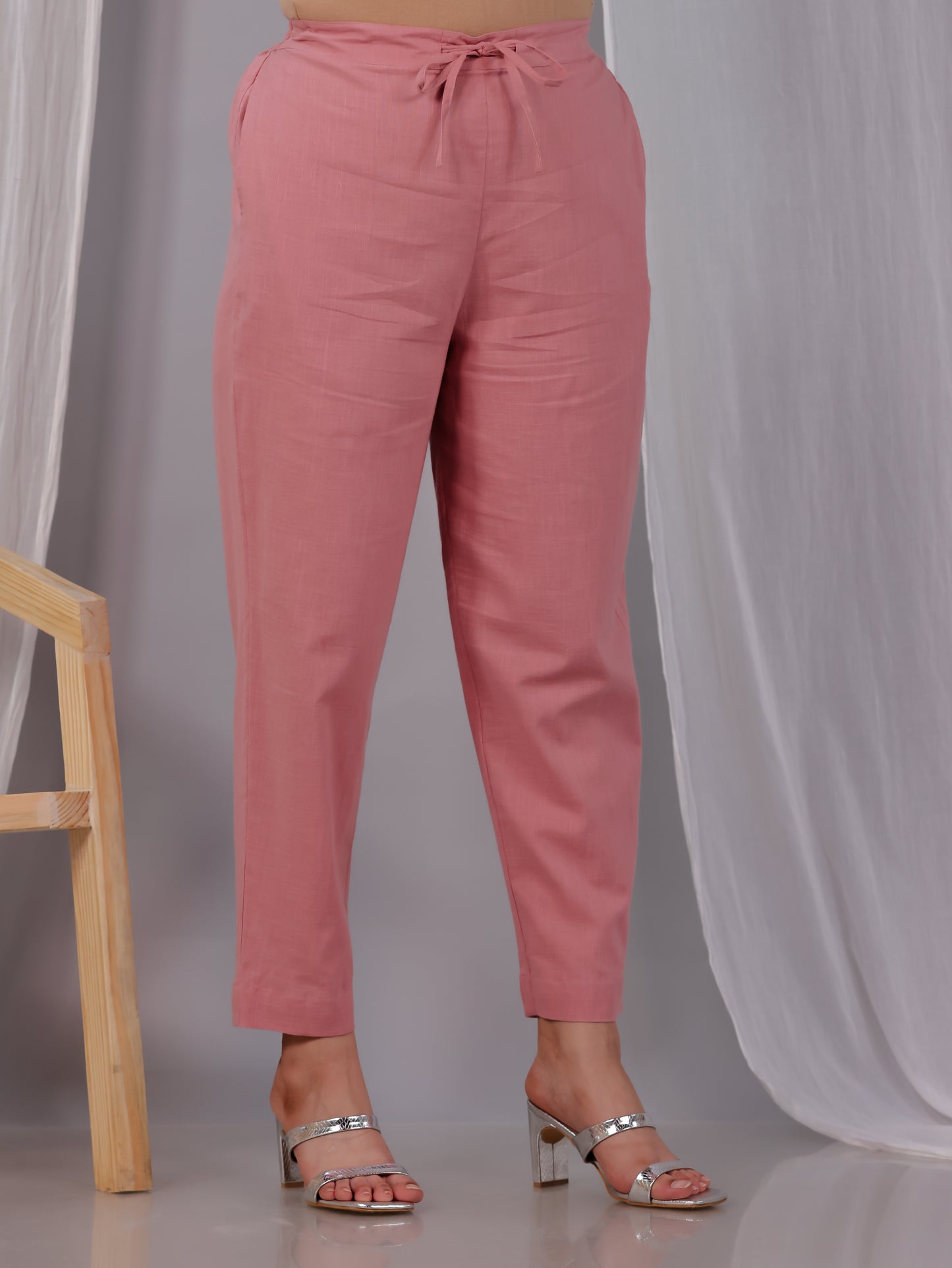 Natural Cotton Solid Tapered Trousers