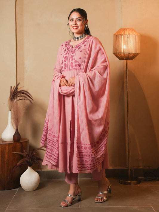 Cotton Voile Butti Pink Dupatta