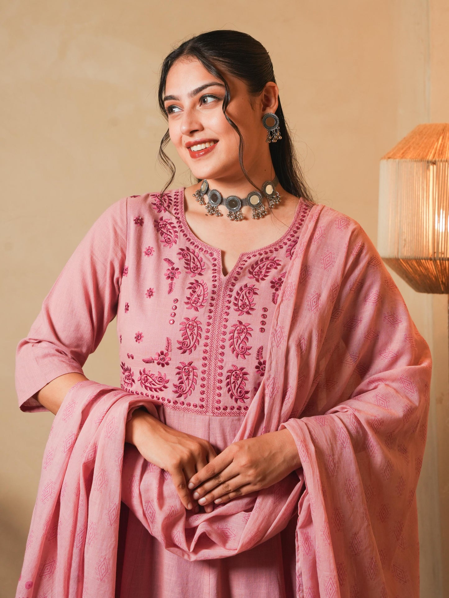 Cotton Voile Butti Pink Dupatta