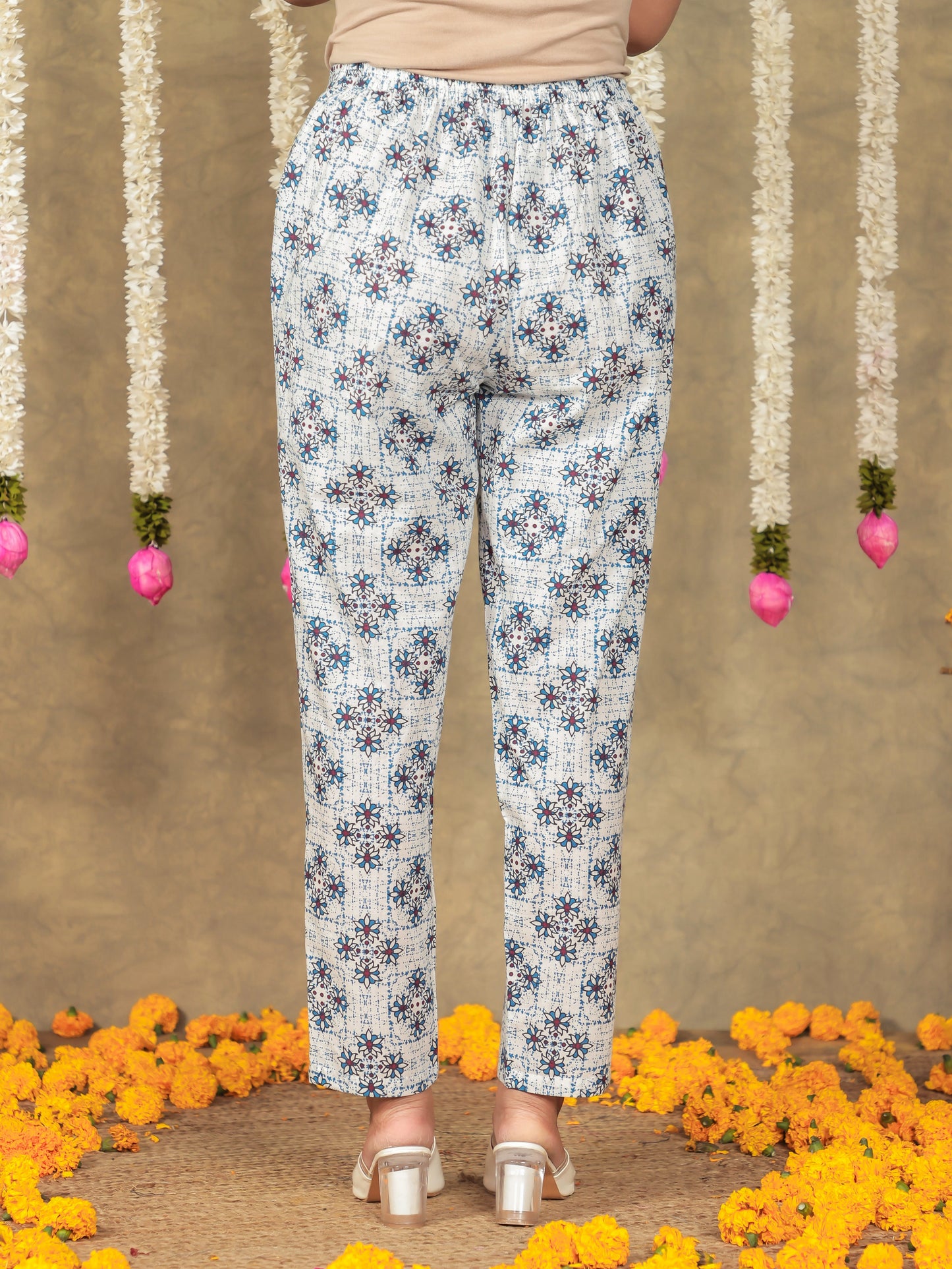 Soft Cotton Floral Anarkali Blue Kurta