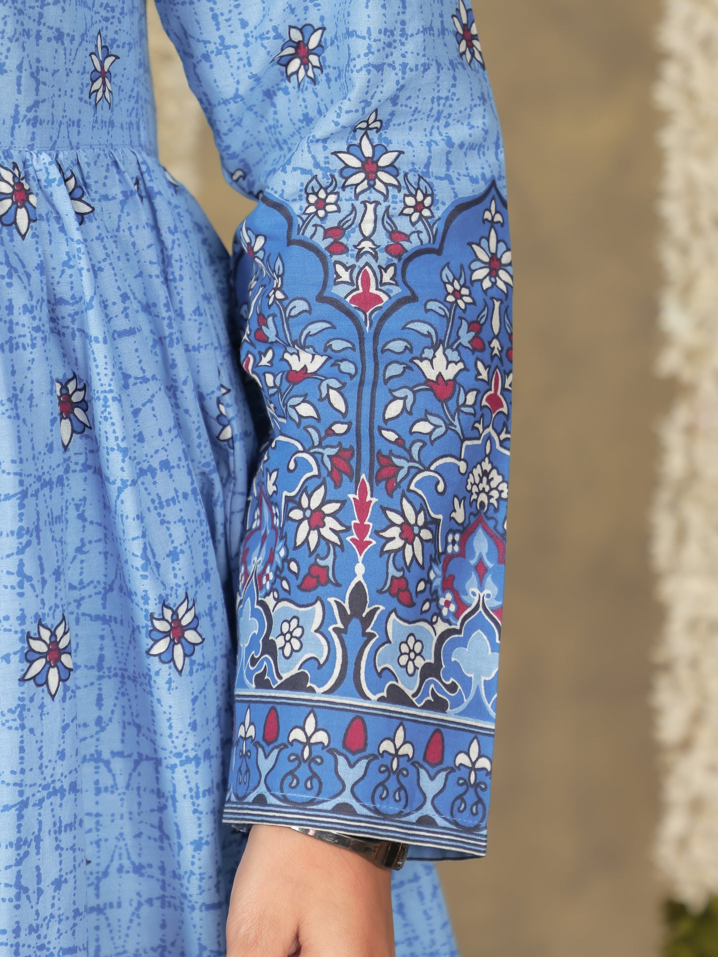 Soft Cotton Floral Anarkali Blue Kurta