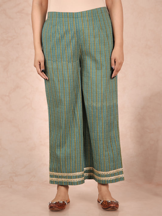 Soft Cotton Striped Blue Palazzo