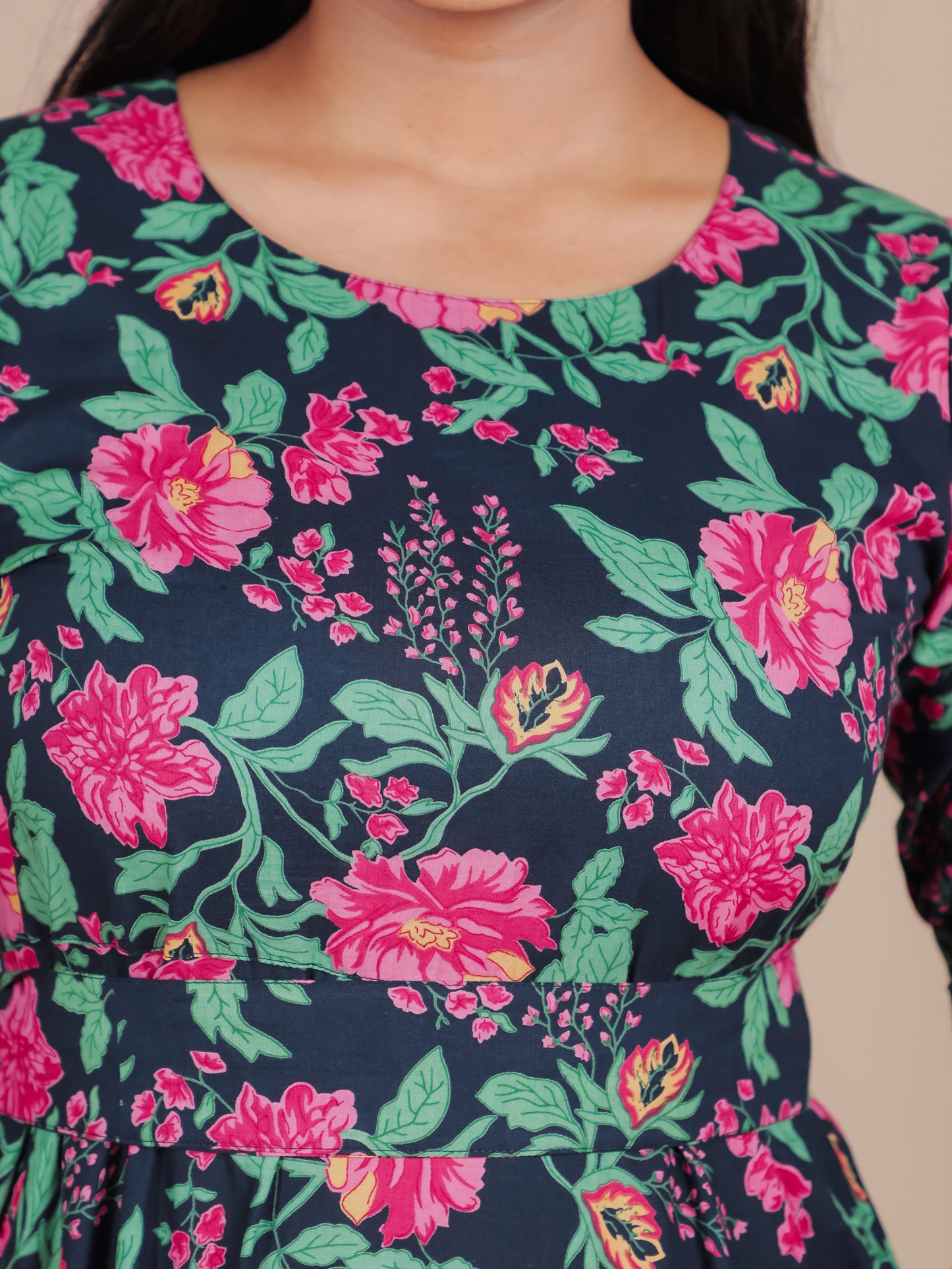 Soft Cotton Floral Anarkali Blue Dress