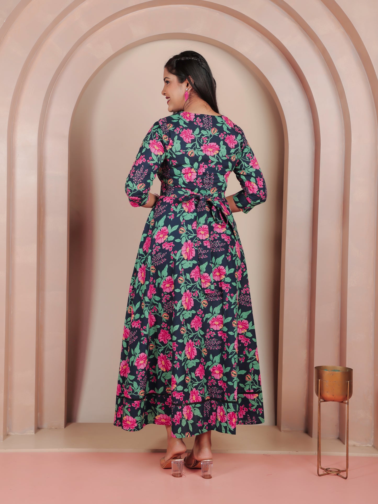 Soft Cotton Floral Anarkali Blue Dress