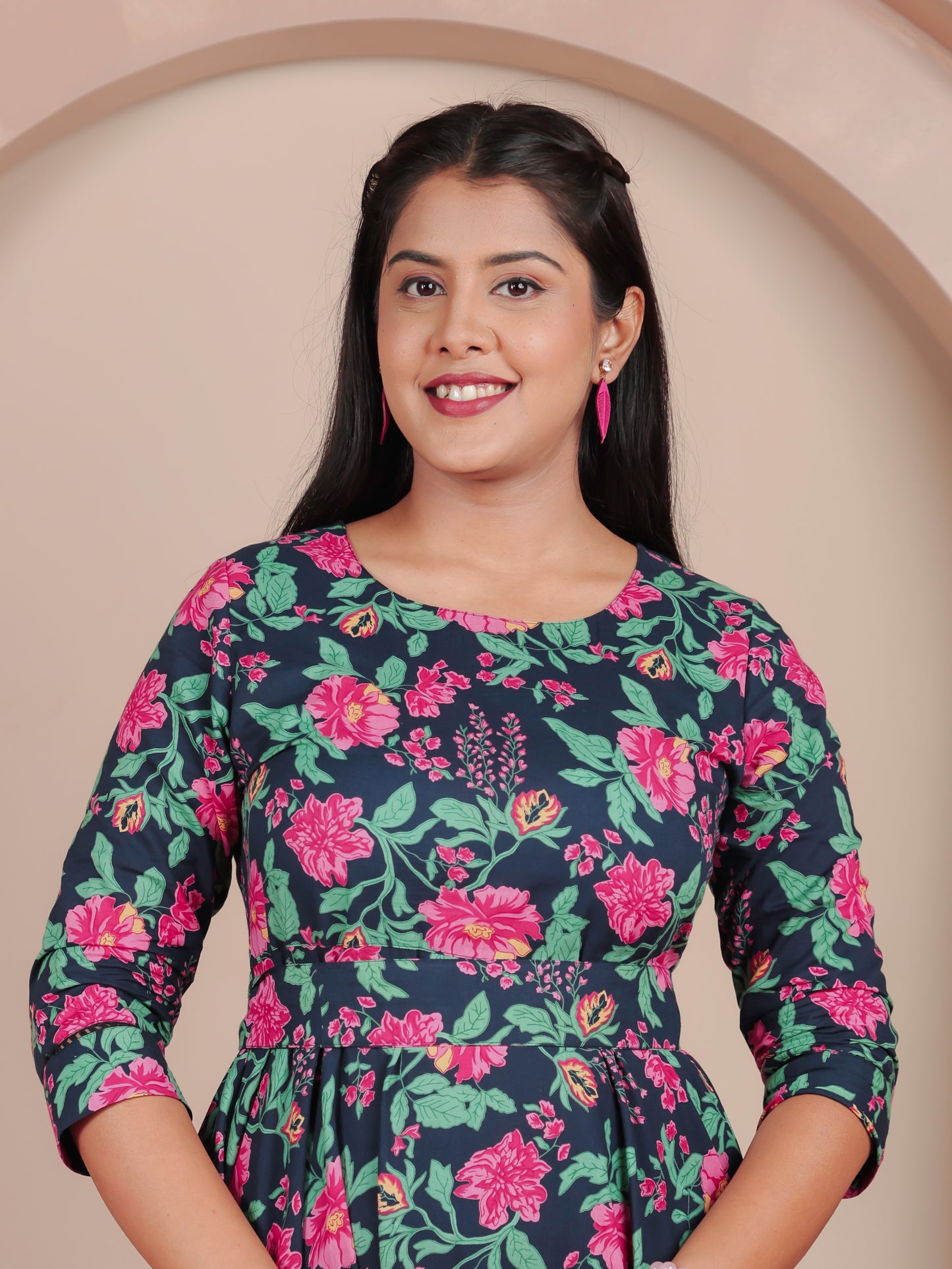Soft Cotton Floral Anarkali Blue Dress