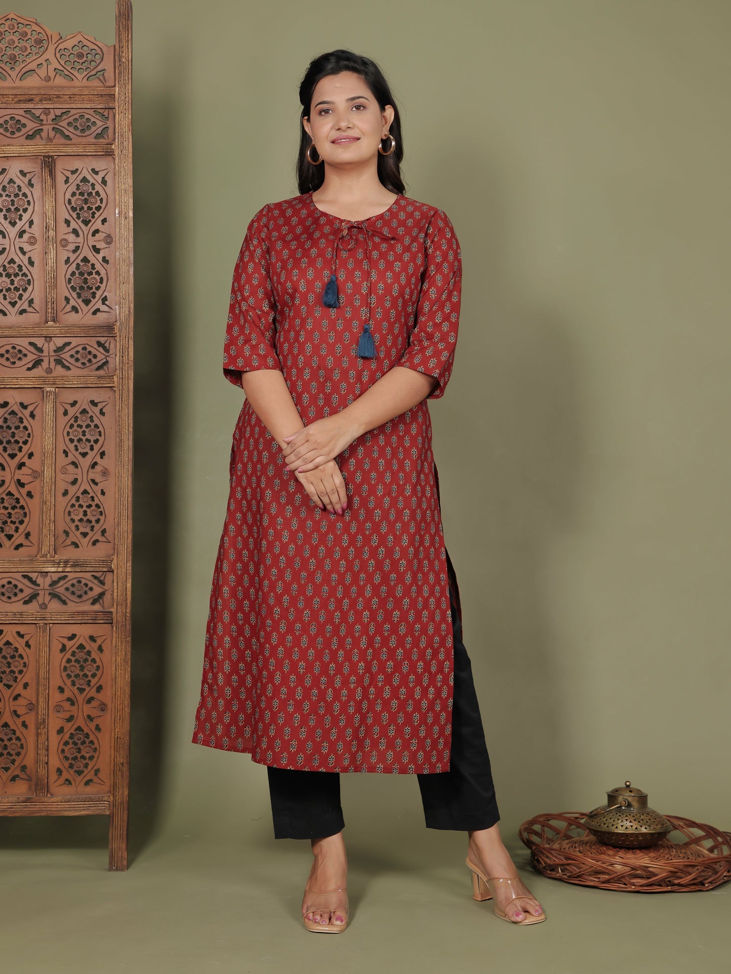Soft Cotton Floral Straight Brown Kurti