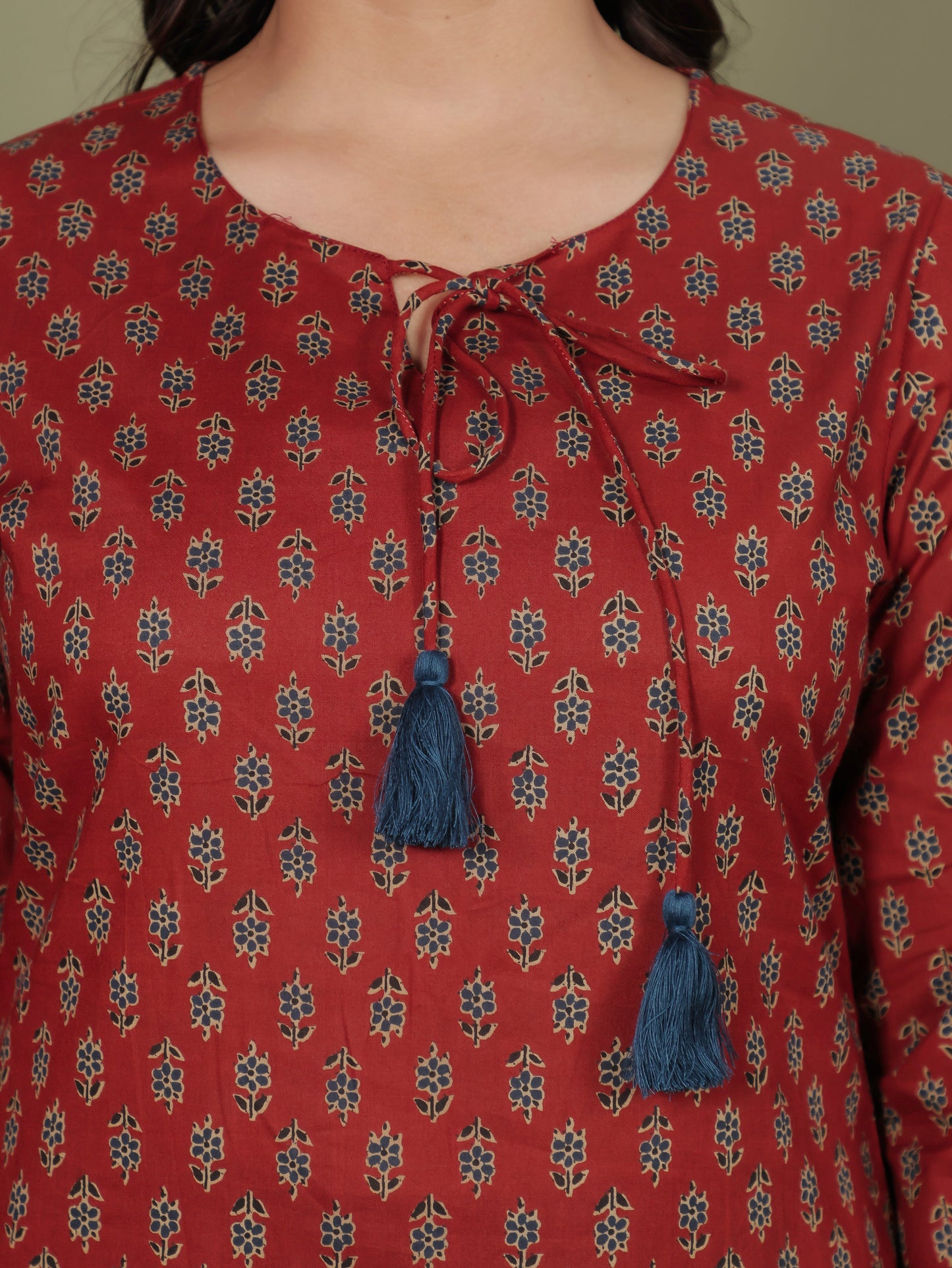 Soft Cotton Floral Straight Brown Kurti
