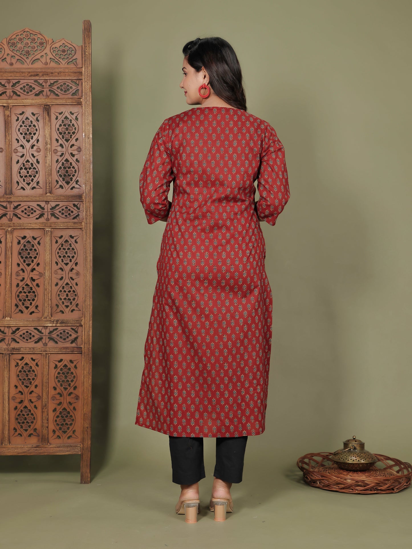 Soft Cotton Floral Straight Brown Kurti