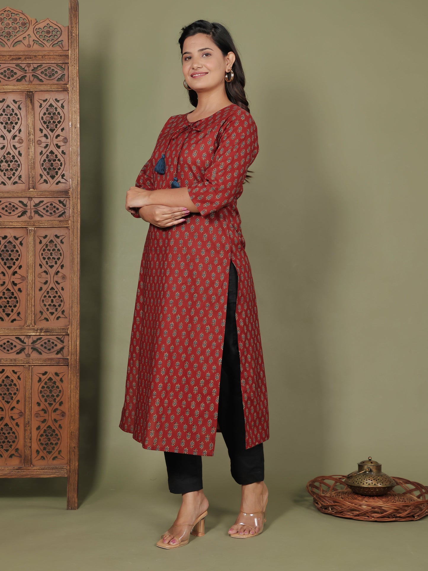 Soft Cotton Floral Straight Brown Kurti
