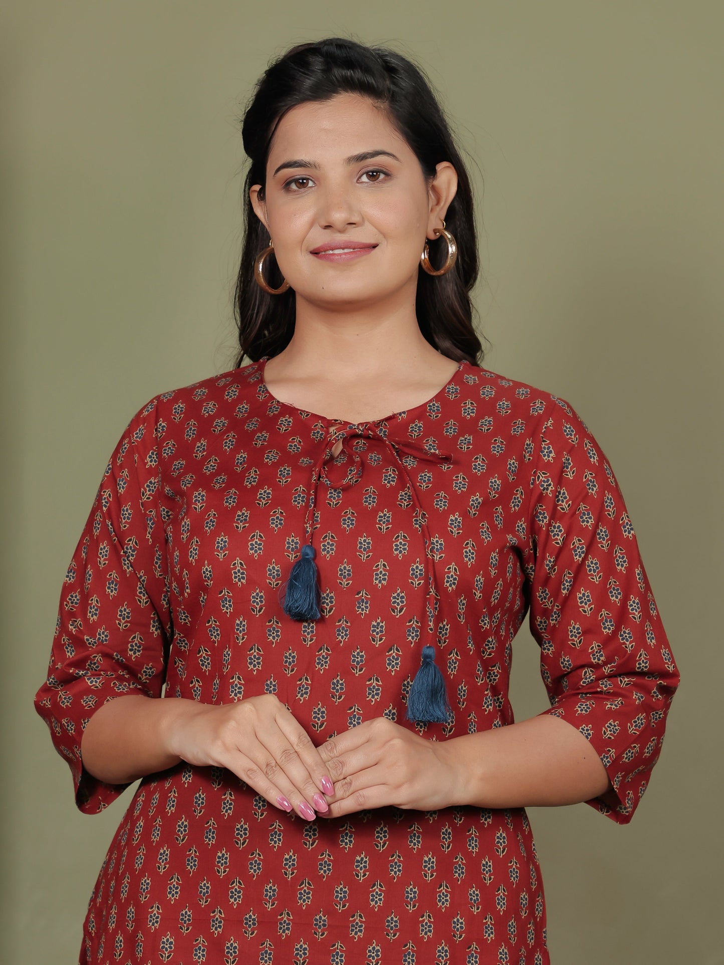 Soft Cotton Floral Straight Brown Kurti