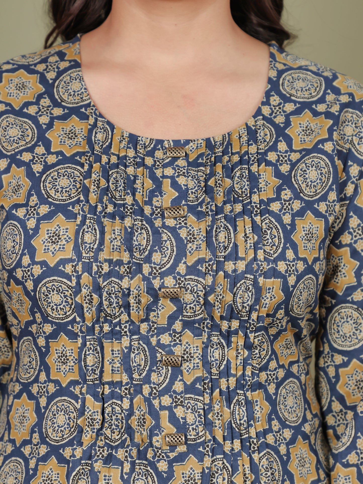 Soft Cotton Geometric Flared Blue Dress