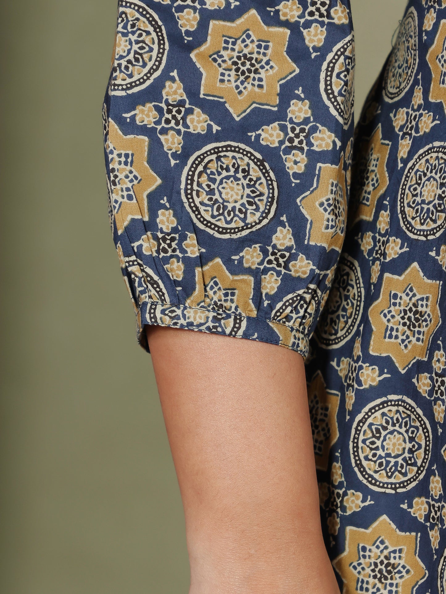 Soft Cotton Geometric Flared Blue Dress