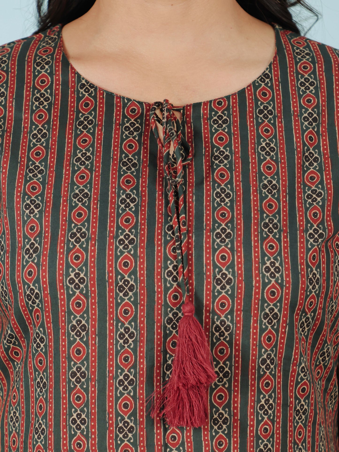 Soft Cotton Striped Straight Green Kurti