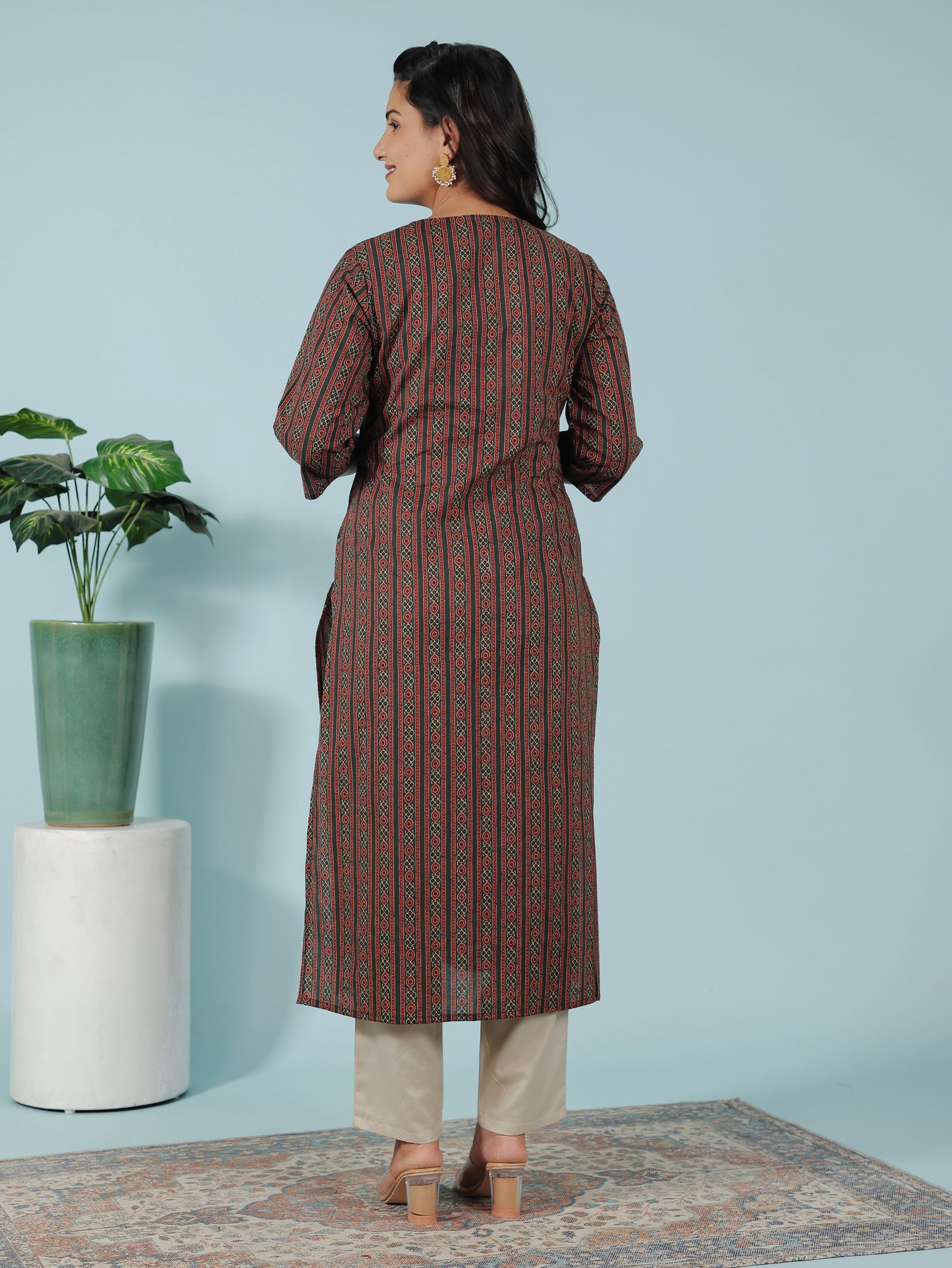 Soft Cotton Striped Straight Green Kurti