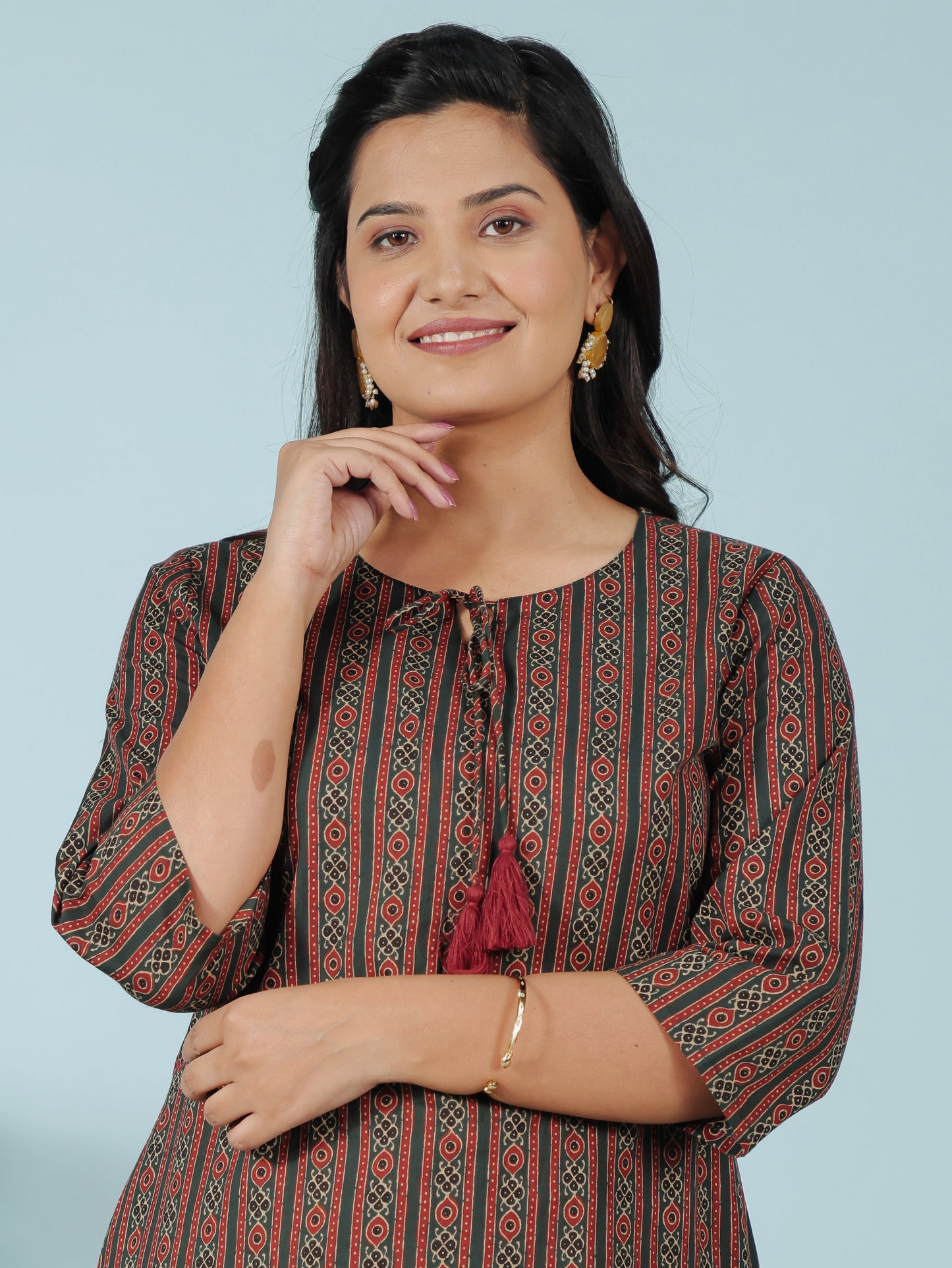 Soft Cotton Striped Straight Green Kurti