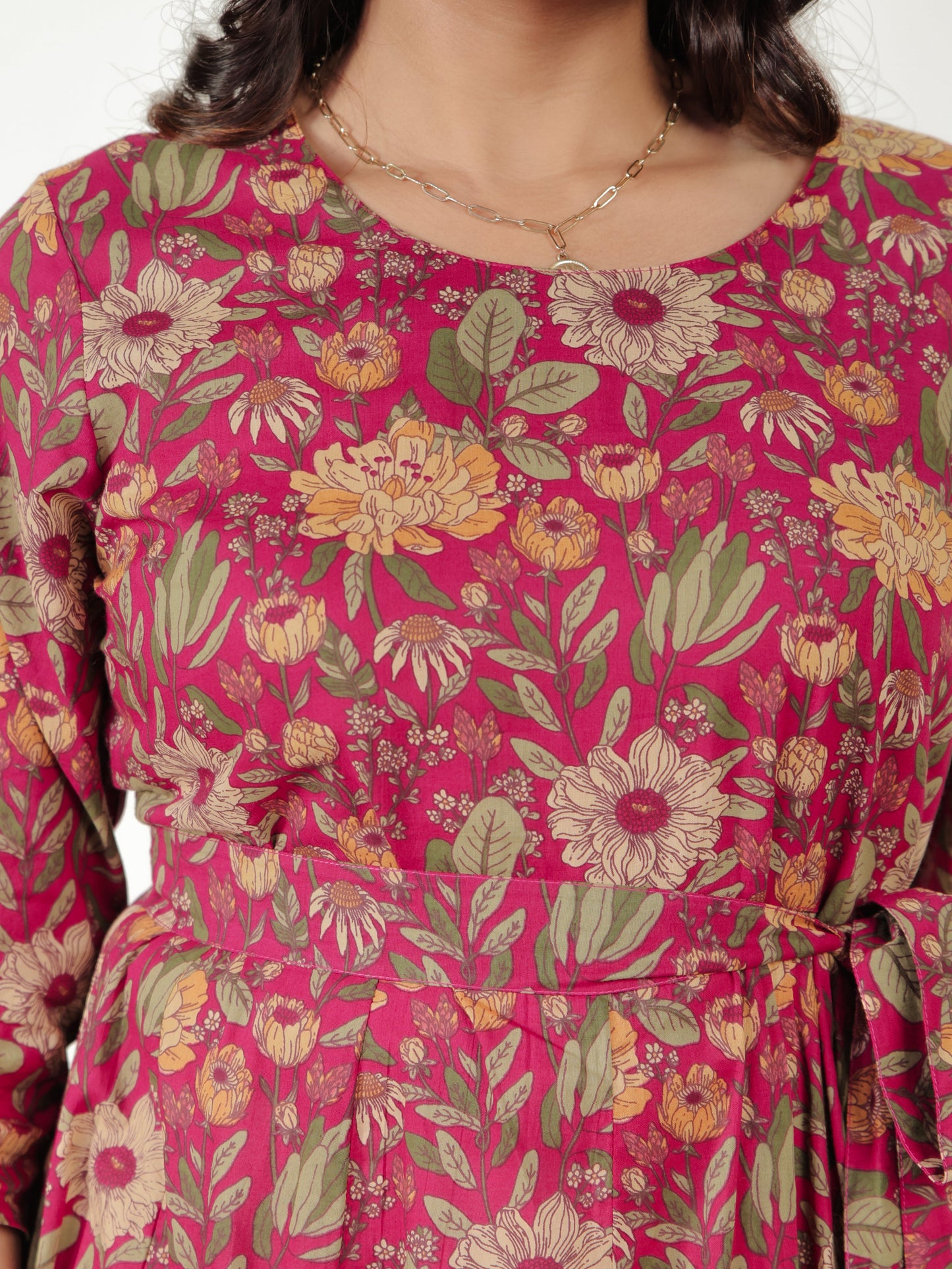 Soft Cotton Floral Anarkali Pink Dress