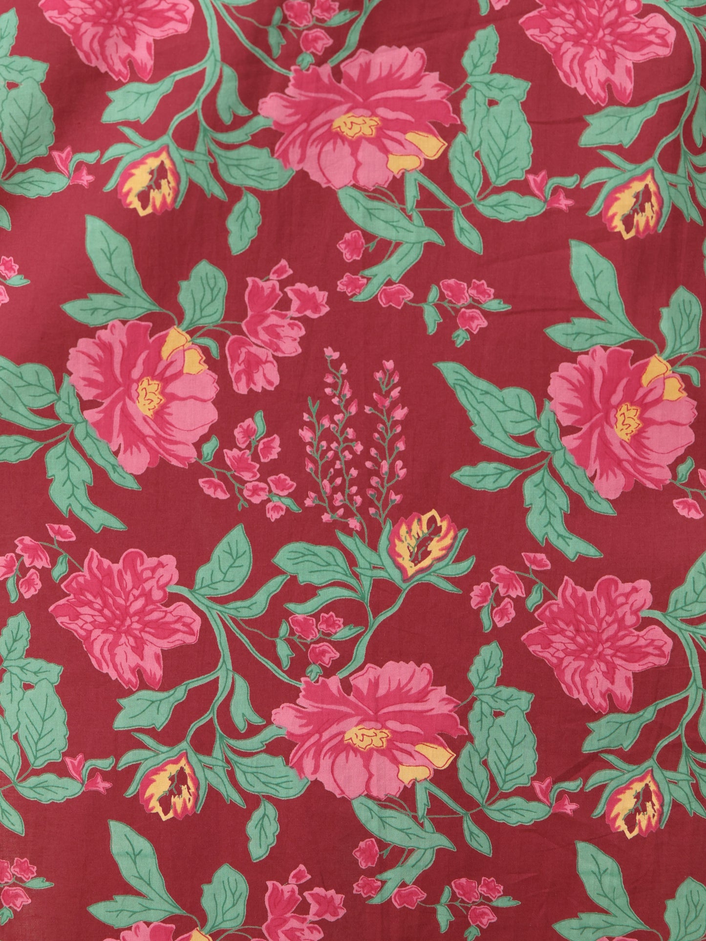 Soft Cotton Floral Straight Maroon Kurta