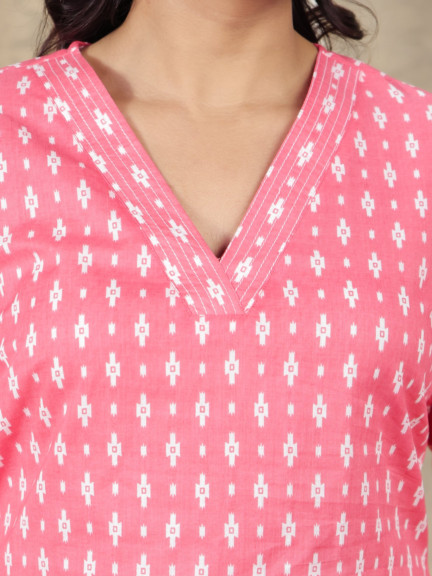 Soft Cotton Geometric Straight Peach Kurta
