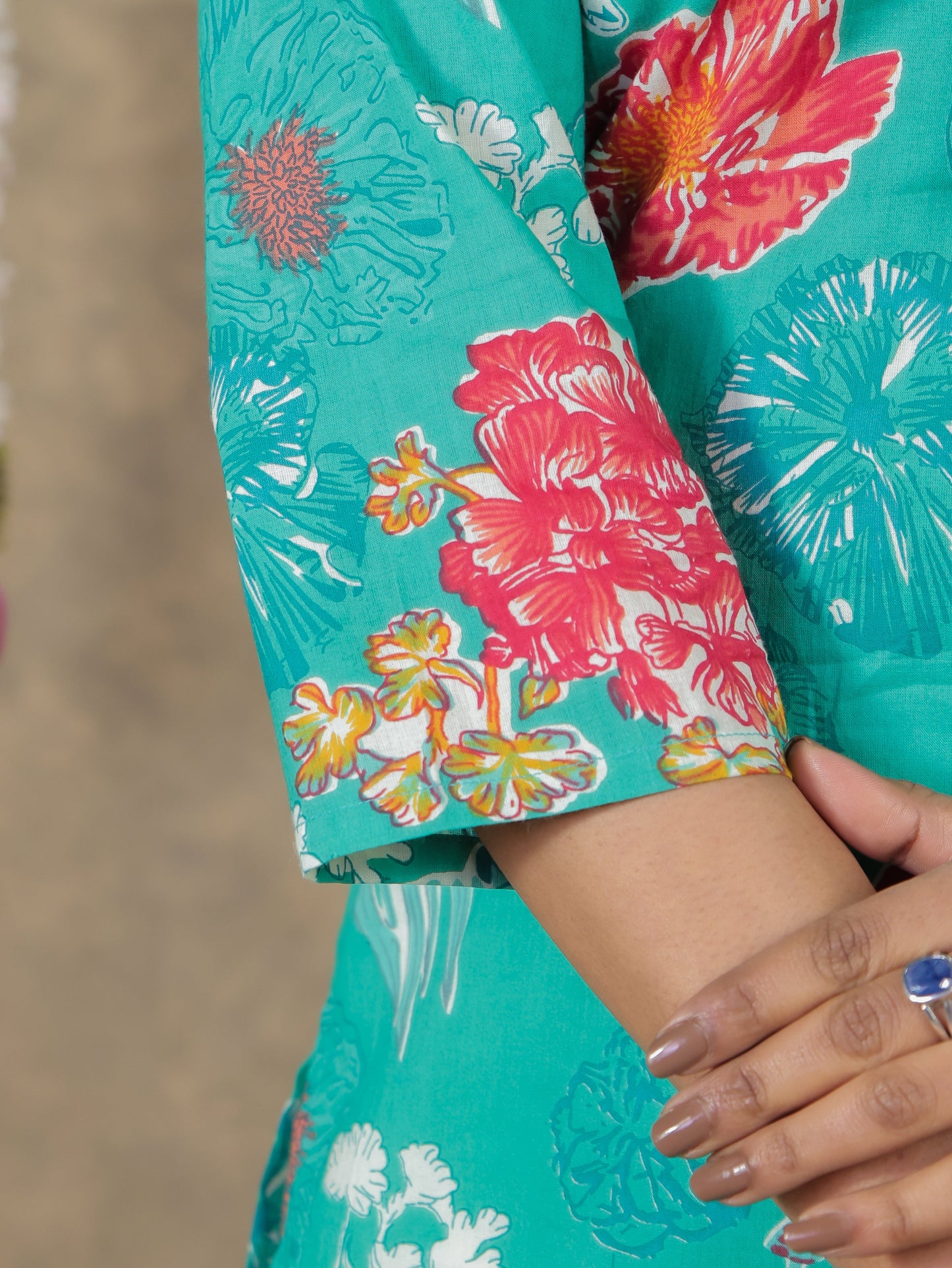 Soft Cotton Floral Straight Green Kurti