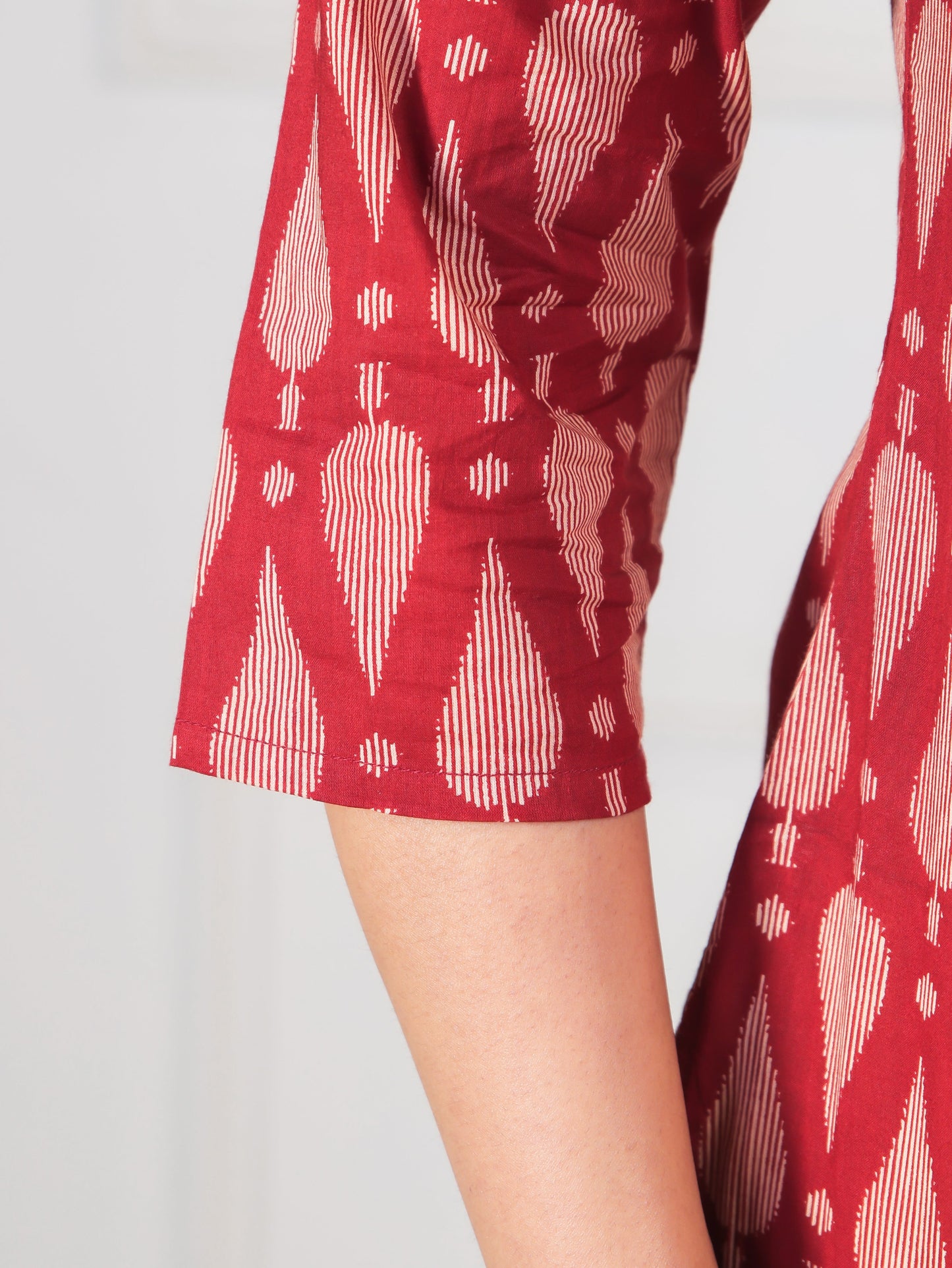 Soft Cotton Geometric Straight Maroon Kurti