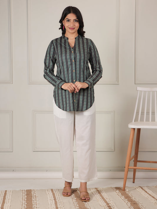 Soft Cotton Striped Green Top