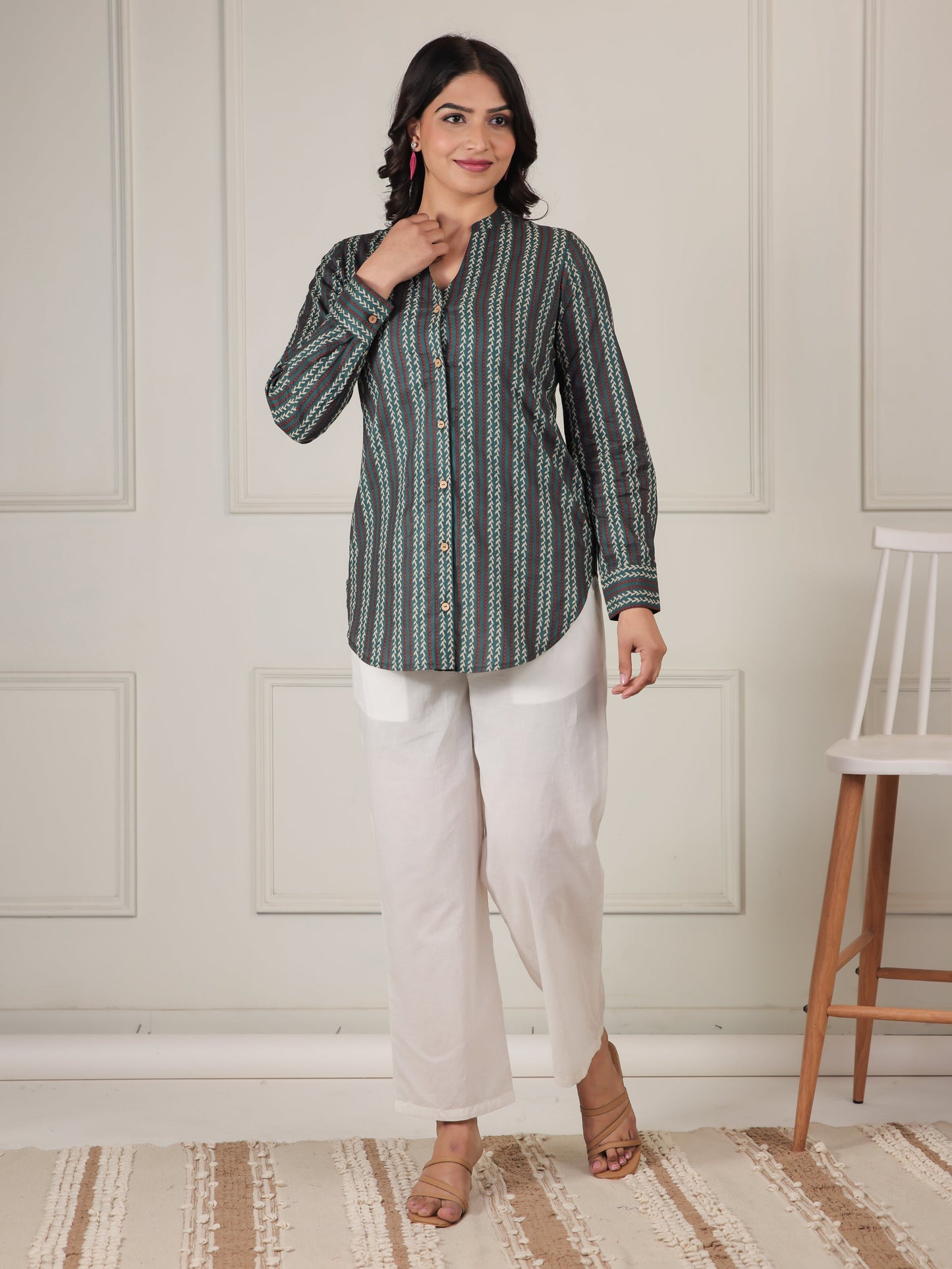Soft Cotton Striped Green Top