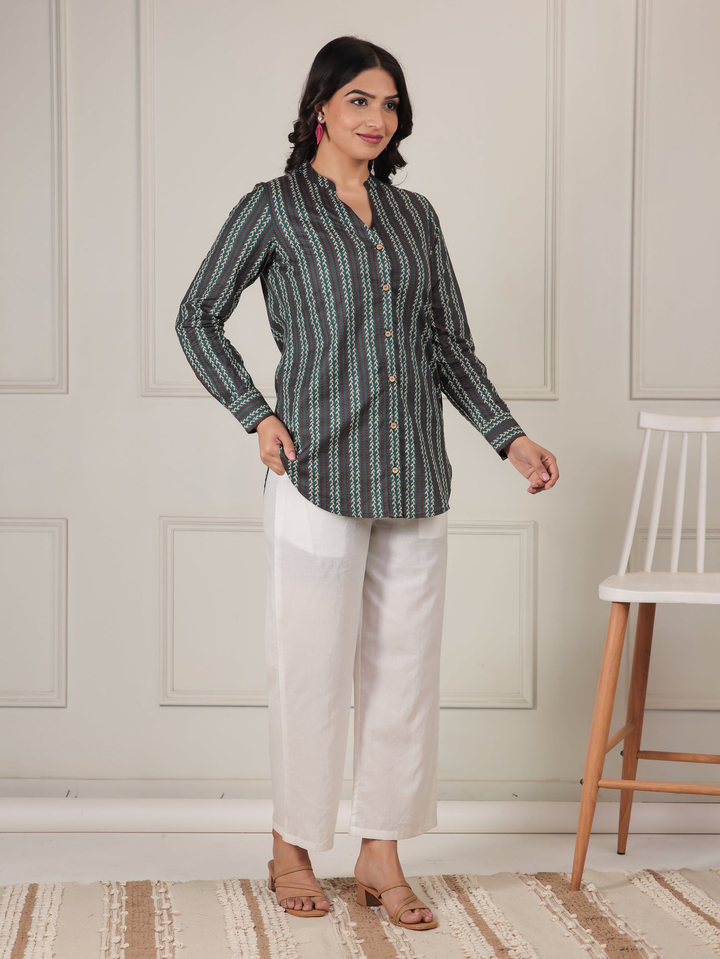 Soft Cotton Striped Green Top