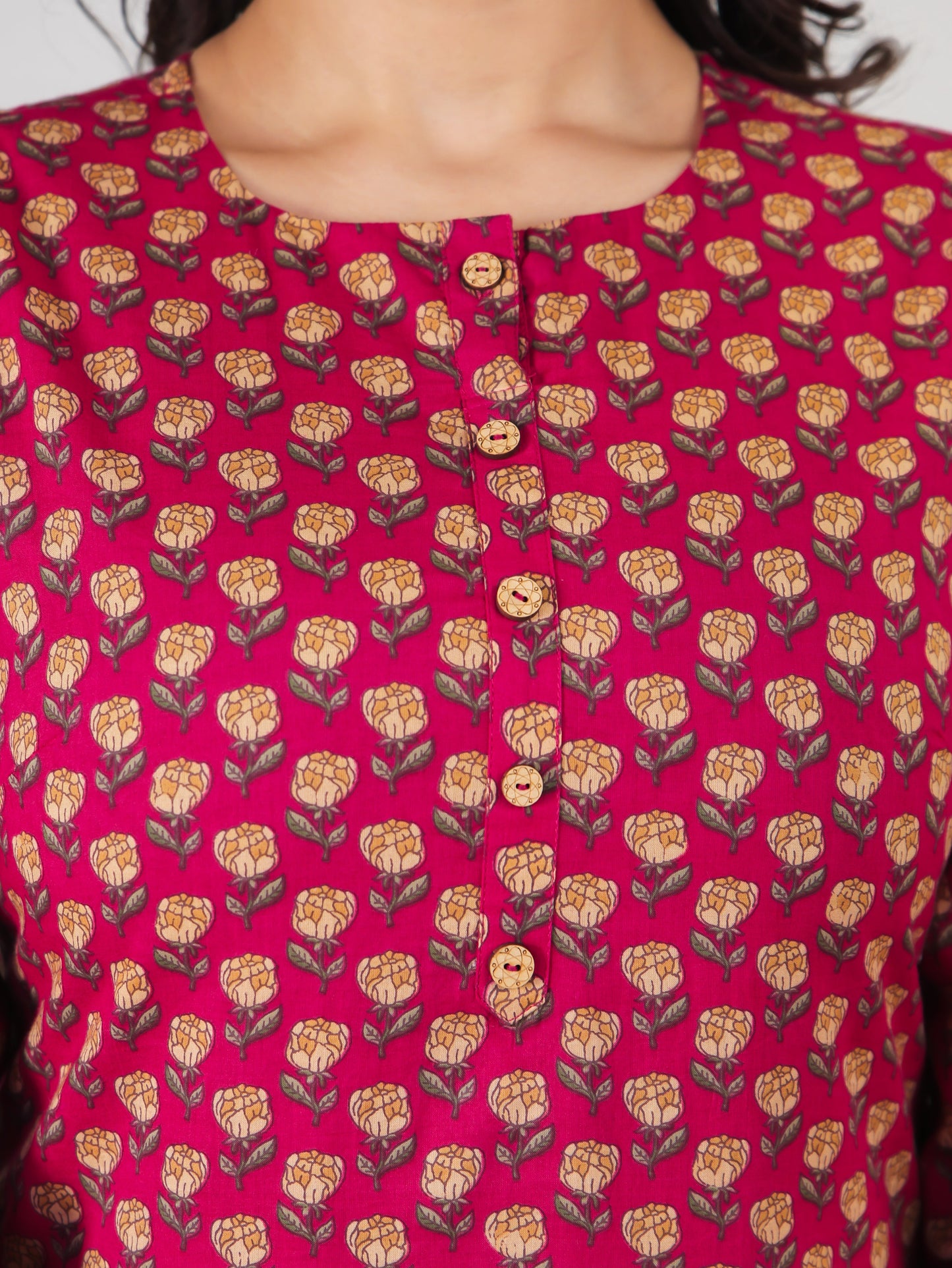 Soft Cotton Floral Straight Pink Kurti