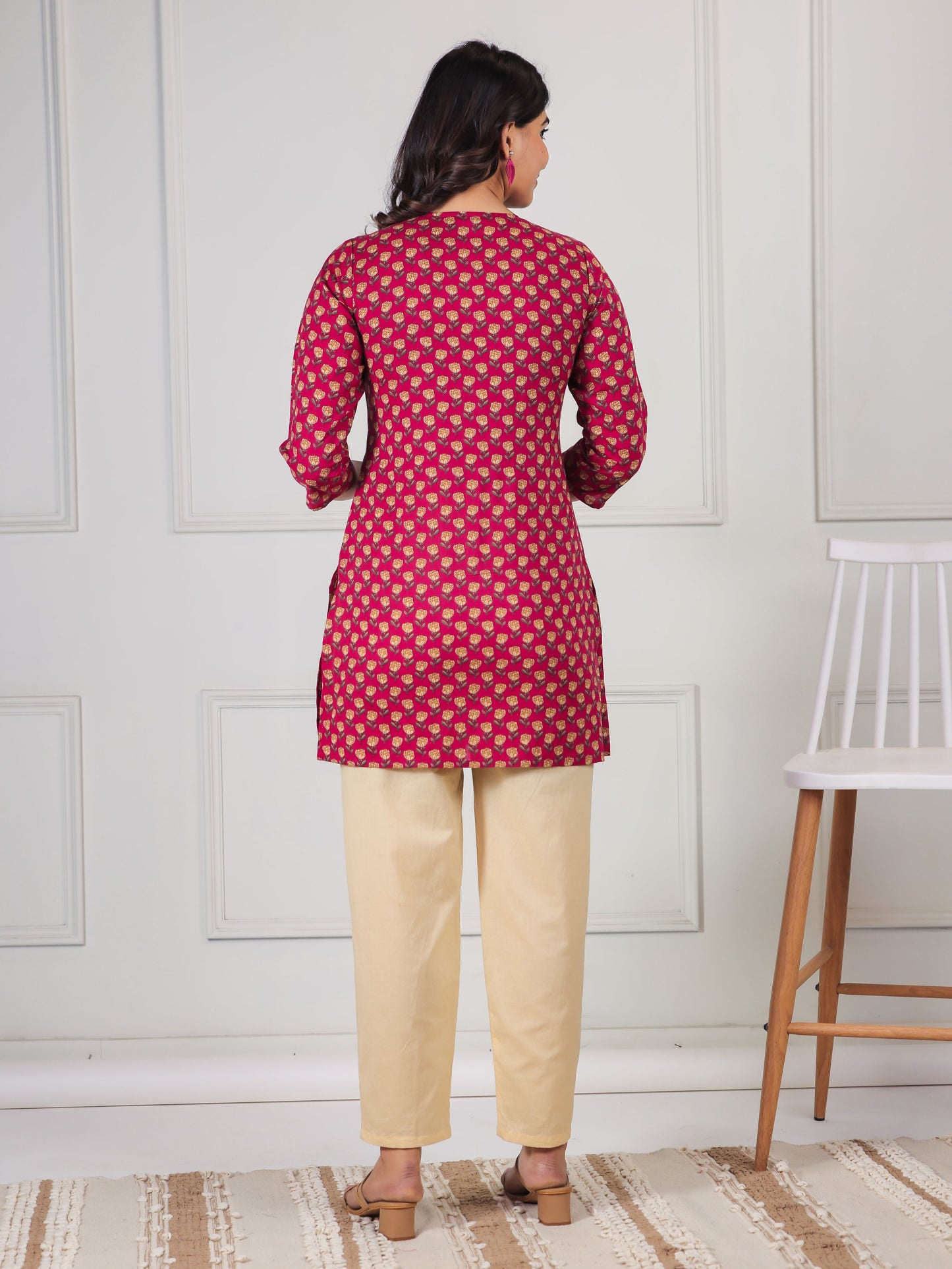 Soft Cotton Floral Straight Pink Kurti