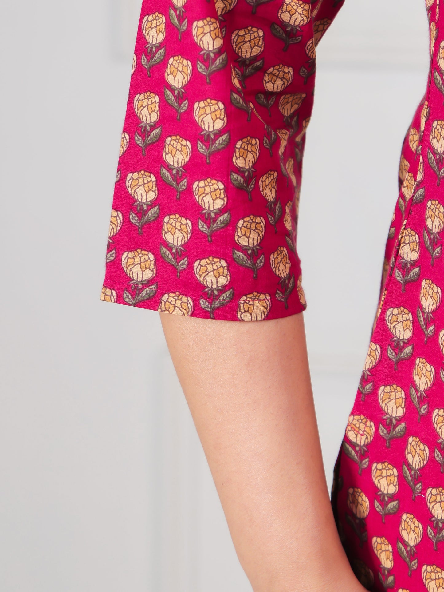 Soft Cotton Floral Straight Pink Kurti