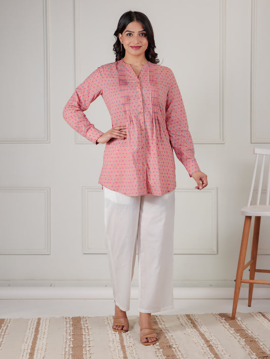 Soft Cotton Floral Straight Peach Top