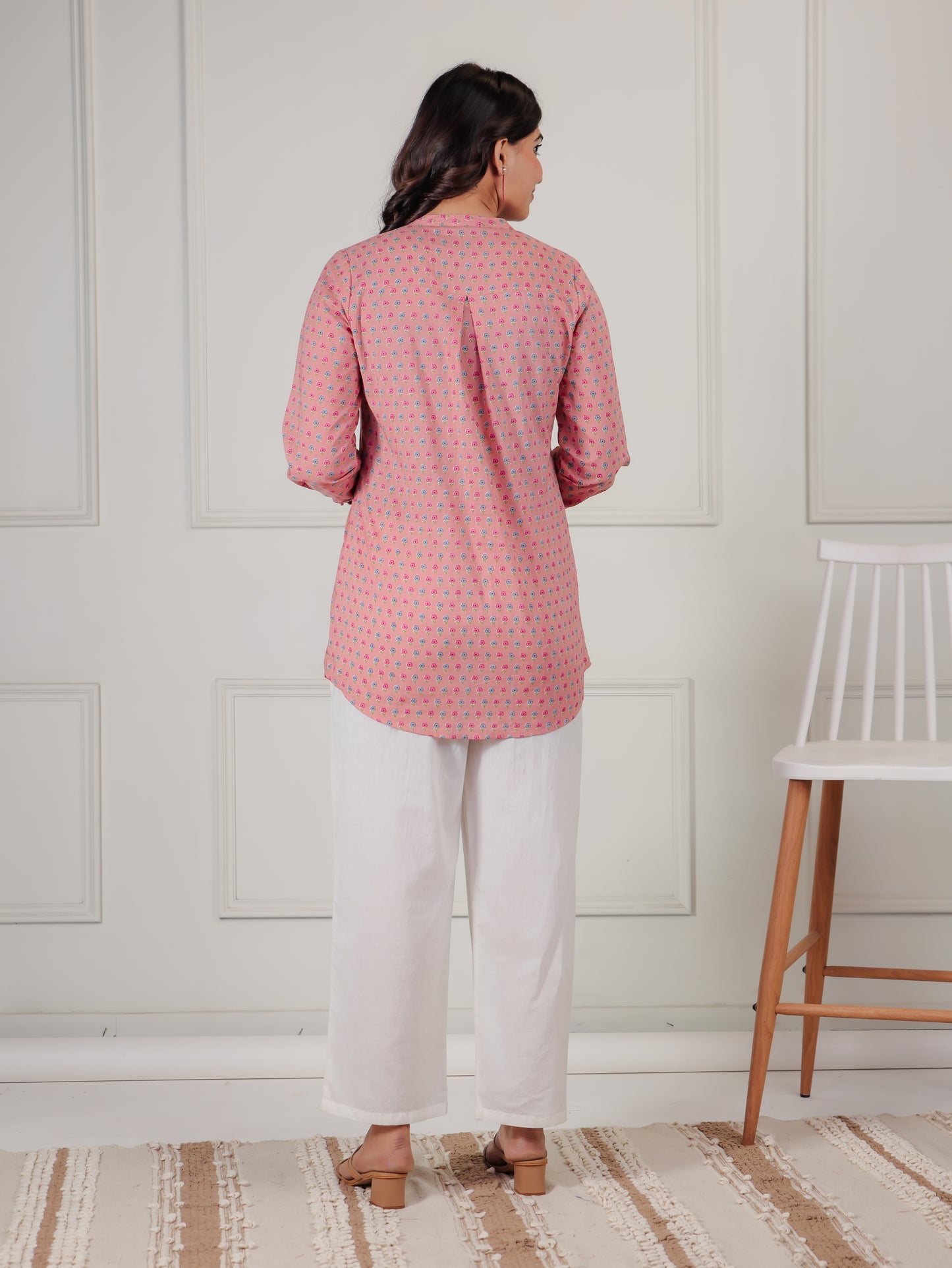 Soft Cotton Floral Straight Peach Top