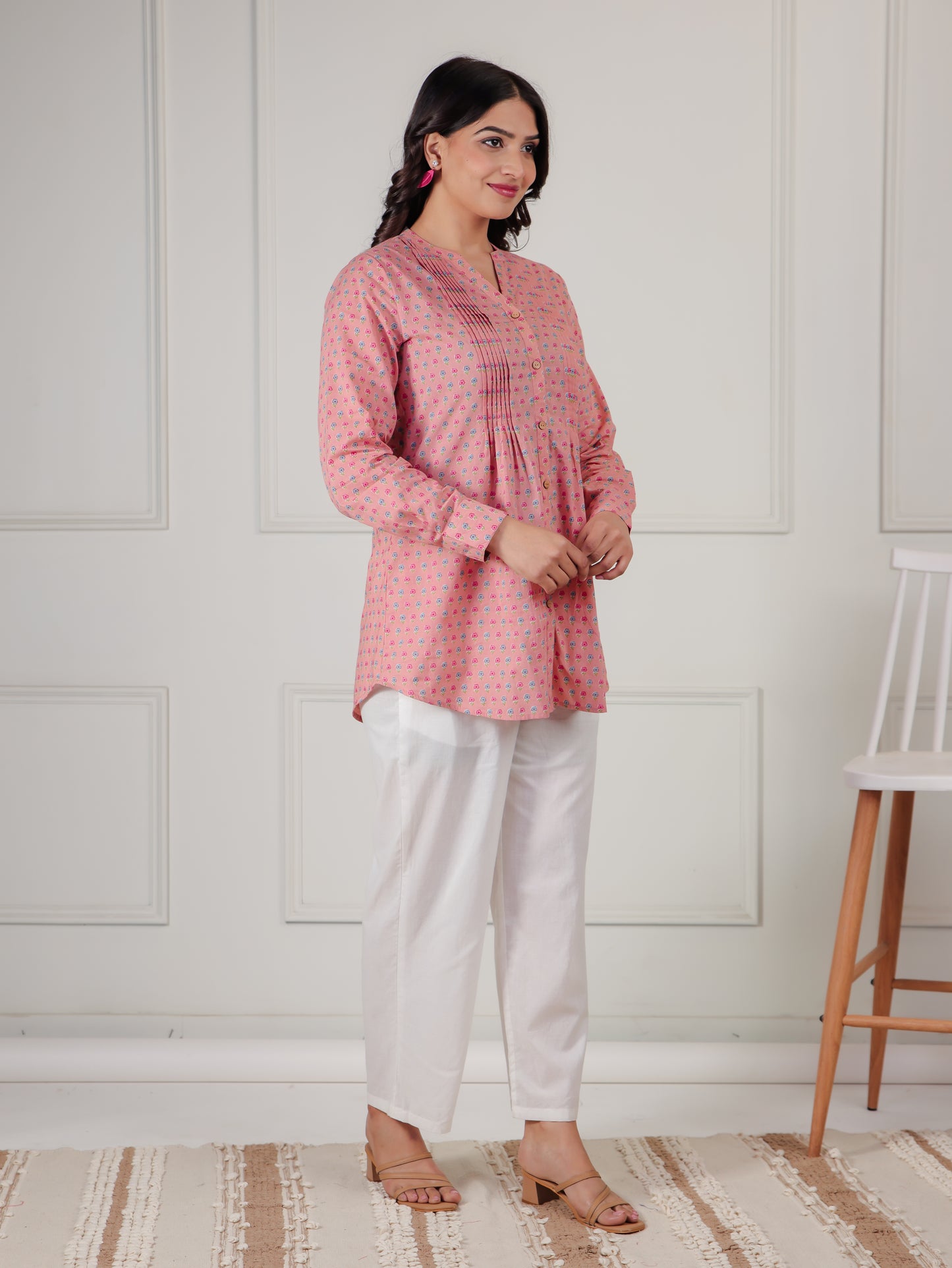 Soft Cotton Floral Straight Peach Top