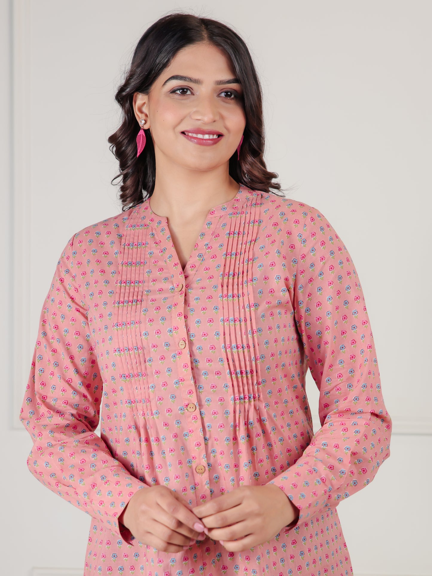 Soft Cotton Floral Straight Peach Top