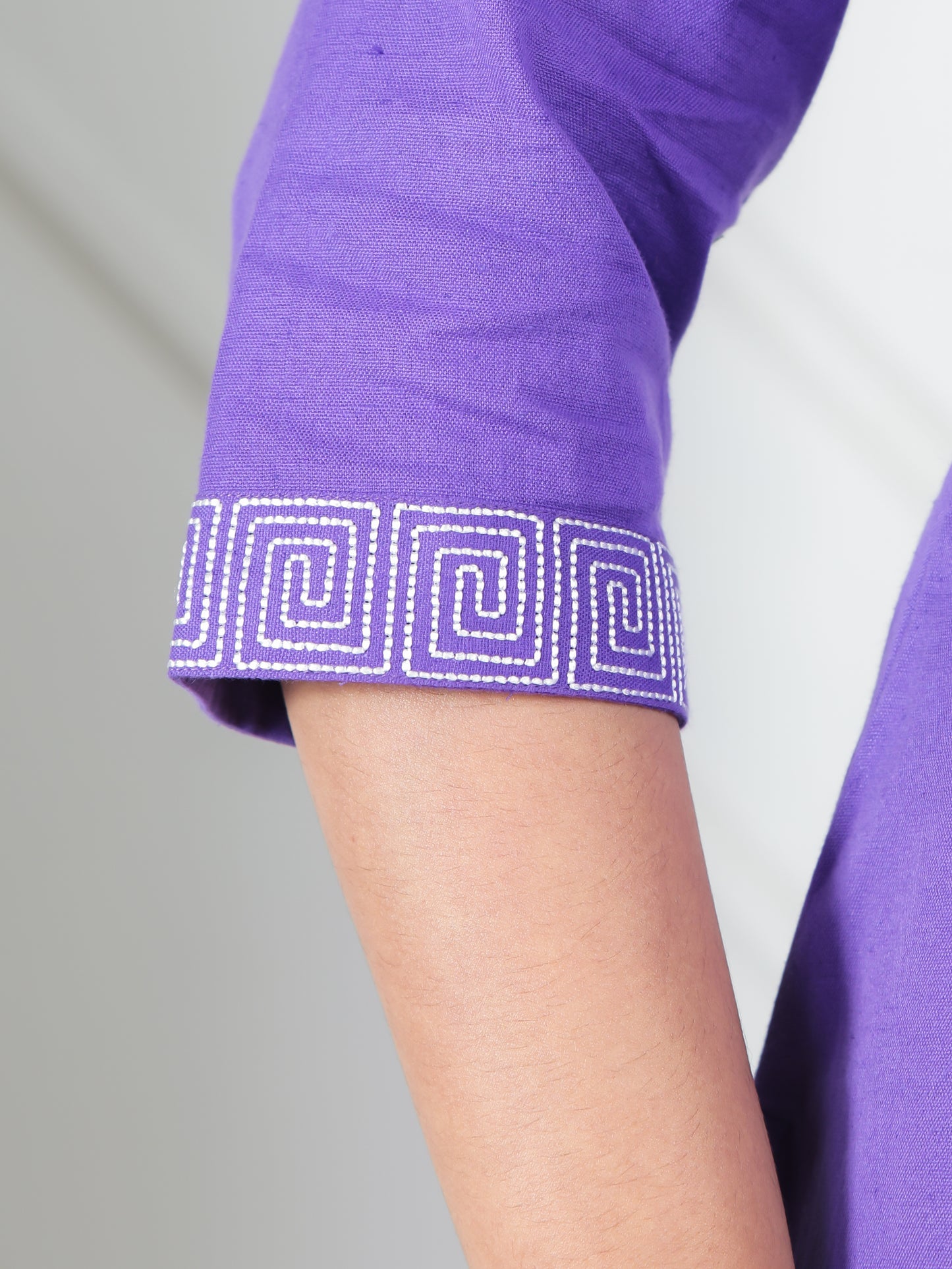 Embroidered Linen Cotton Solid A-line Purple Kurta