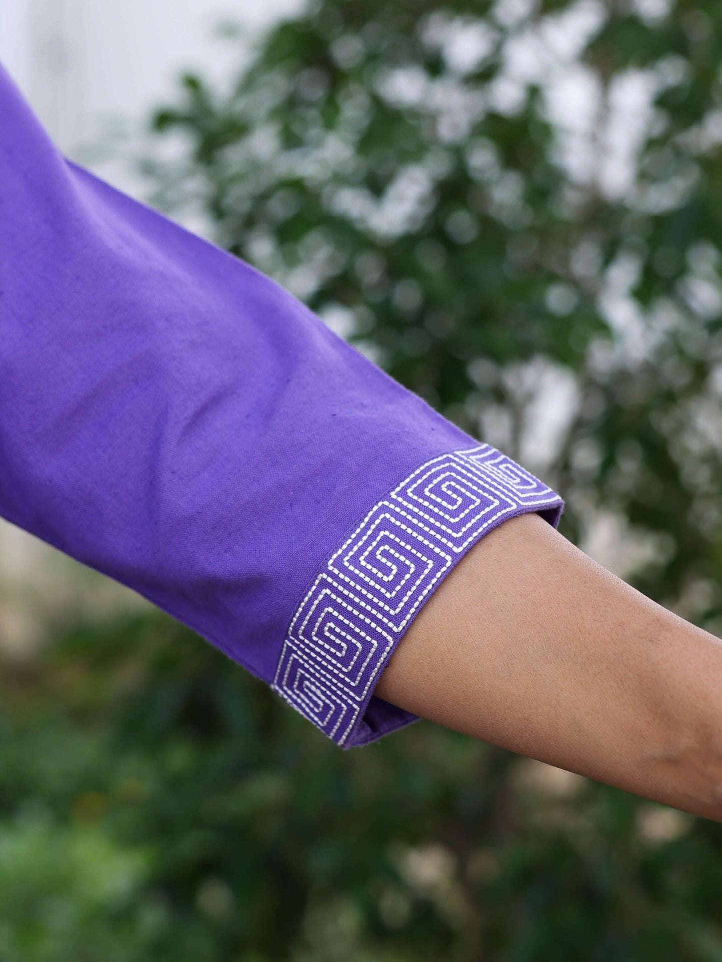 Embroidered Linen Cotton Solid A-line Purple Kurta