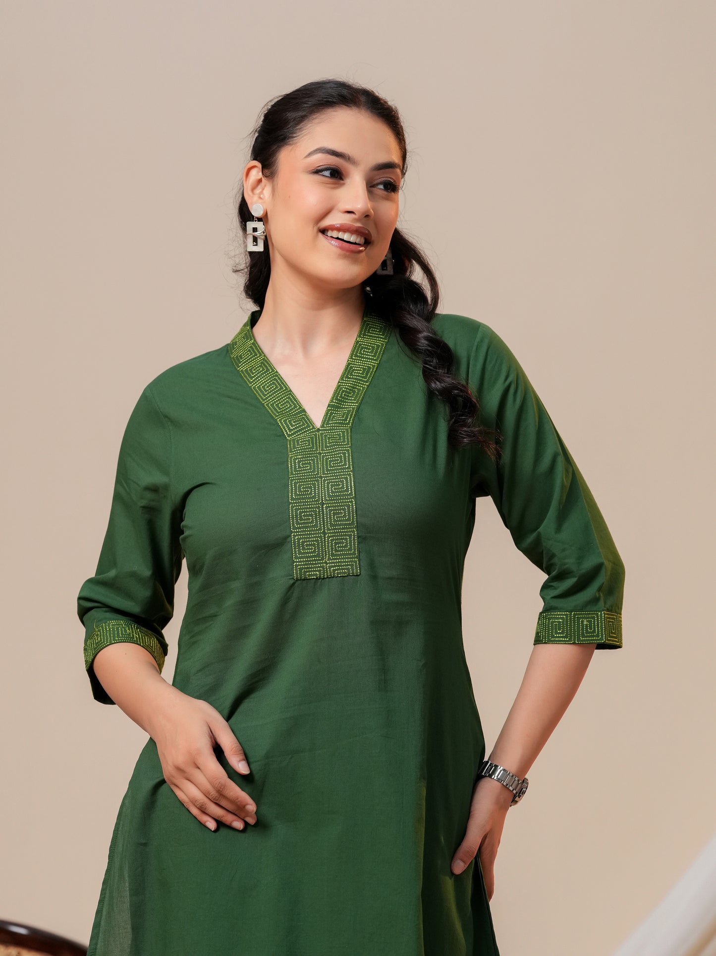 Soft Cotton Solid Straight Green Kurta