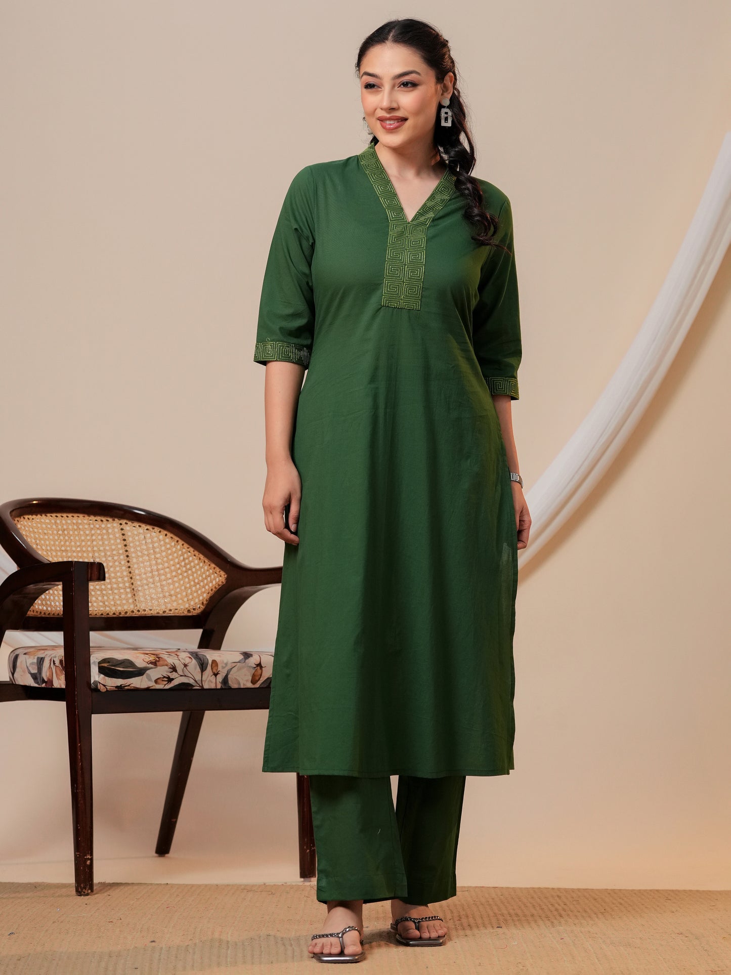 Soft Cotton Solid Straight Green Kurta