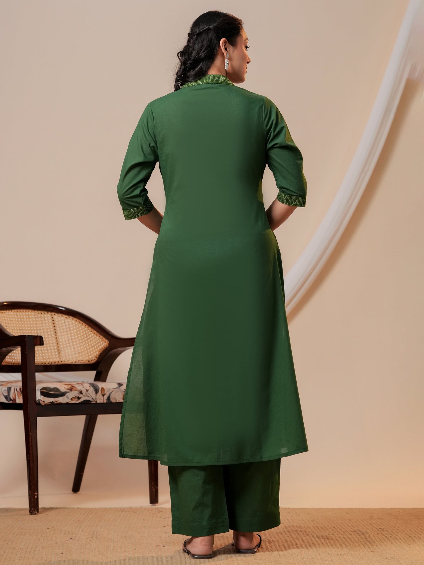 Soft Cotton Solid Straight Green Kurta