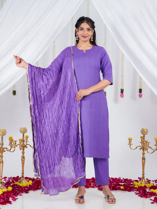 Linen Cotton Solid Straight Purple Kurta