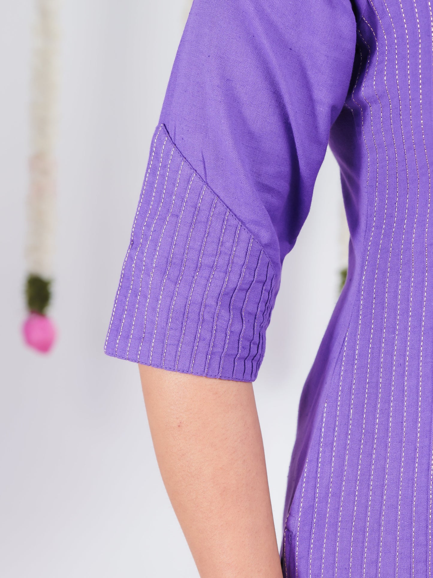 Linen Cotton Solid Straight Purple Kurta