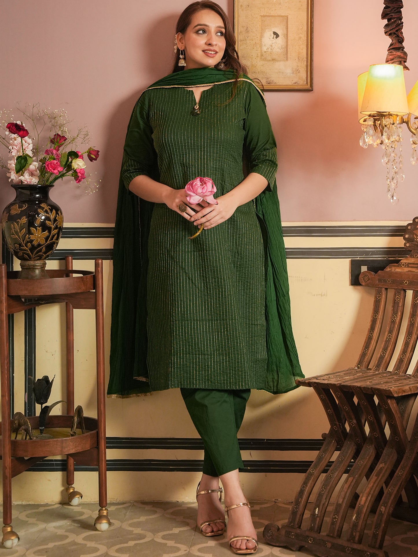 Soft Cotton Solid Straight Green Kurta