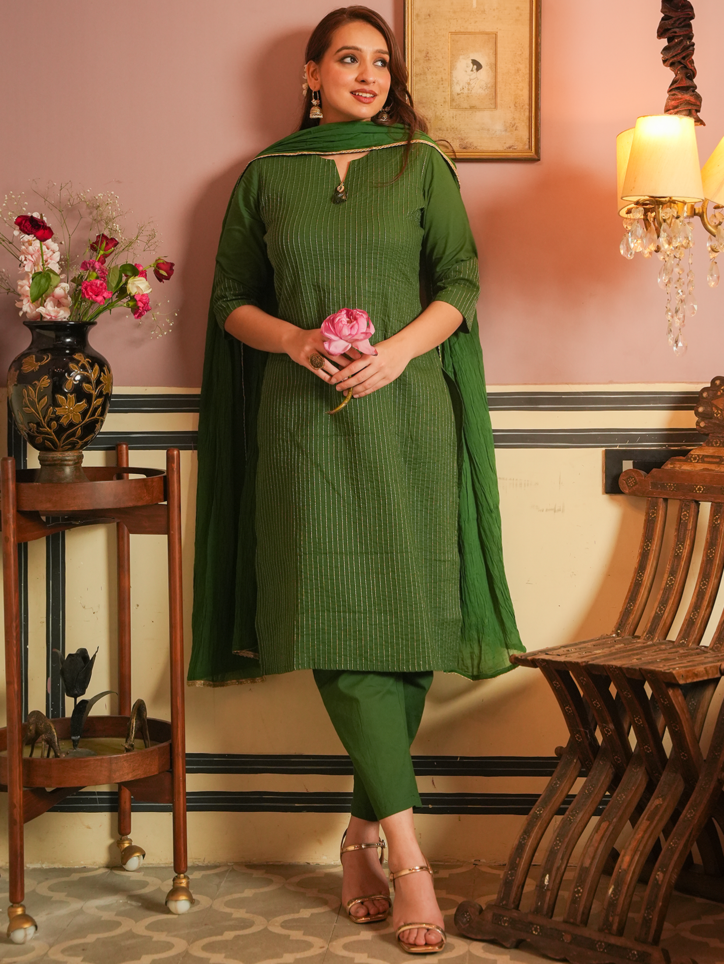 Soft Cotton Solid Straight Green Kurta