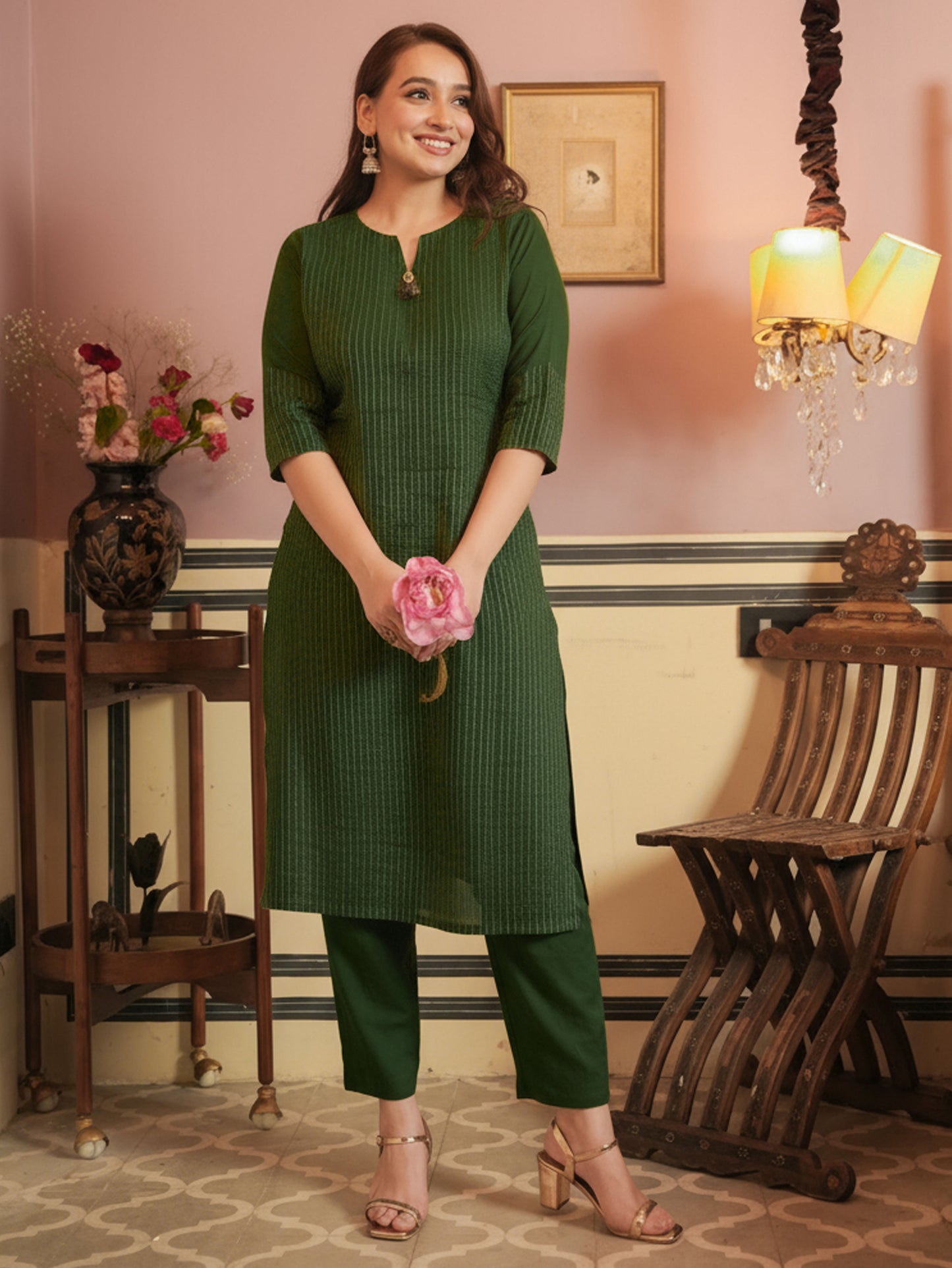 Soft Cotton Solid Straight Green Kurta