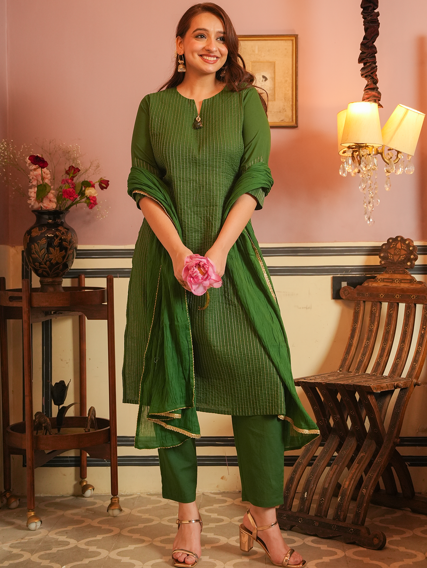Soft Cotton Solid Straight Green Kurta