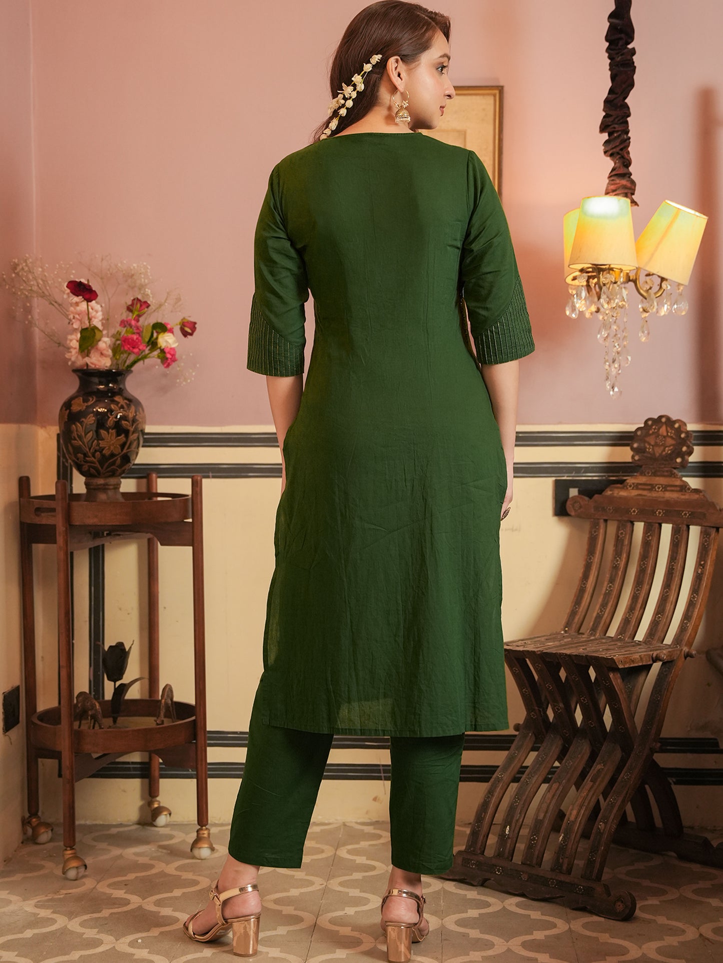 Soft Cotton Solid Straight Green Kurta