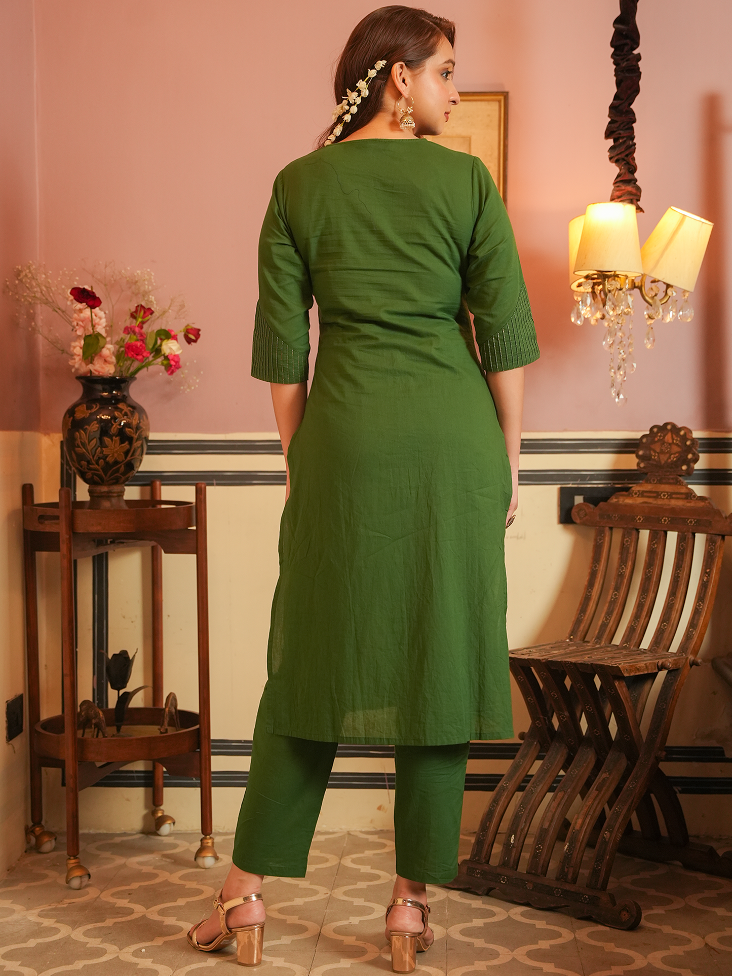 Soft Cotton Solid Straight Green Kurta